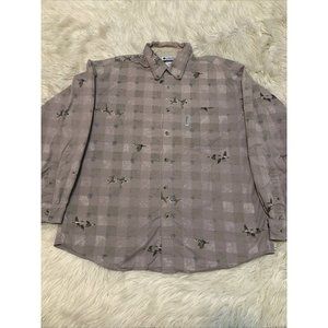 COLUMBIA Ducks Pattern Plaid Beige Long Sleeve Shirt Button Up Outdoors Men L